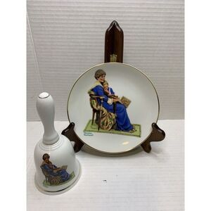 Vintage Norman Rockwell Plate & Bell Bundle "Bedtime"‎ Museum Collections 1984